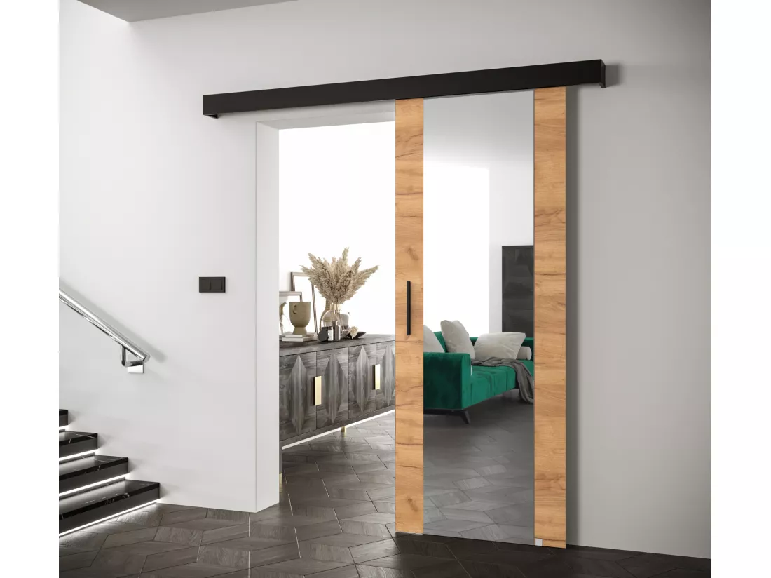 Portes coulissantes Salwador II 70x204 cm (Chêne Craft / Noir / Noir)