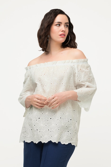 Carmenbluse, schulterfrei, A-Linie, Spitze, Halbarm