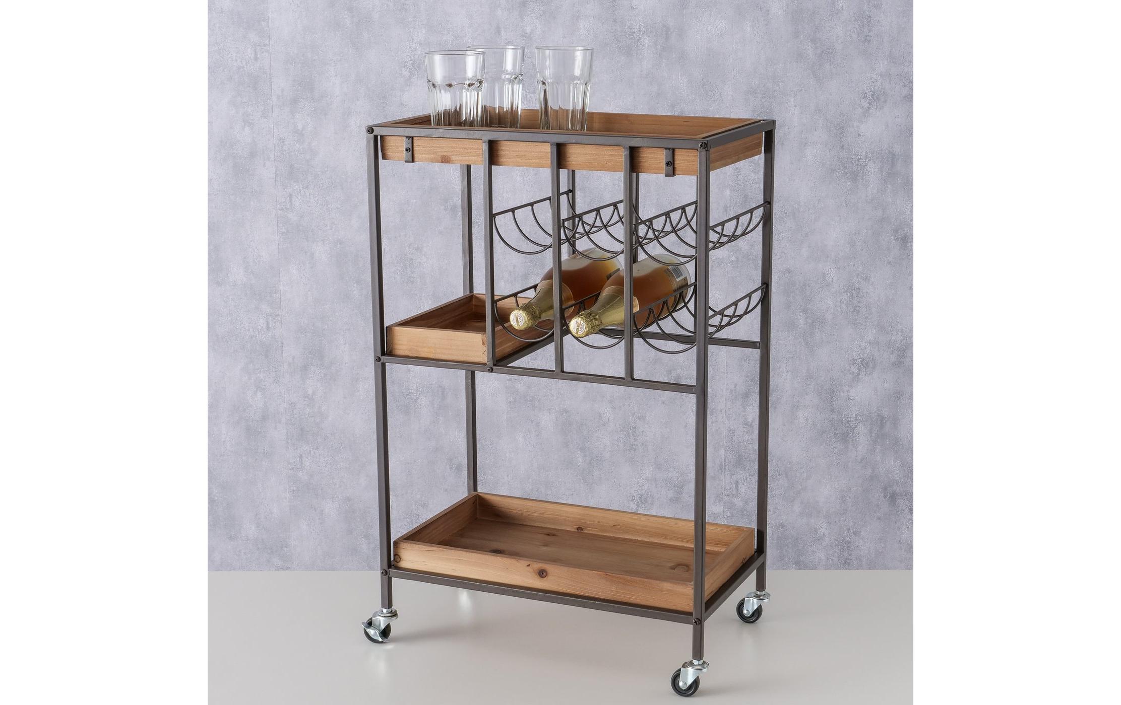 Bartrolley Minola 78 x 30 x 50 cm, Nature/Schwarz<br>Servierwagen auf Rollen