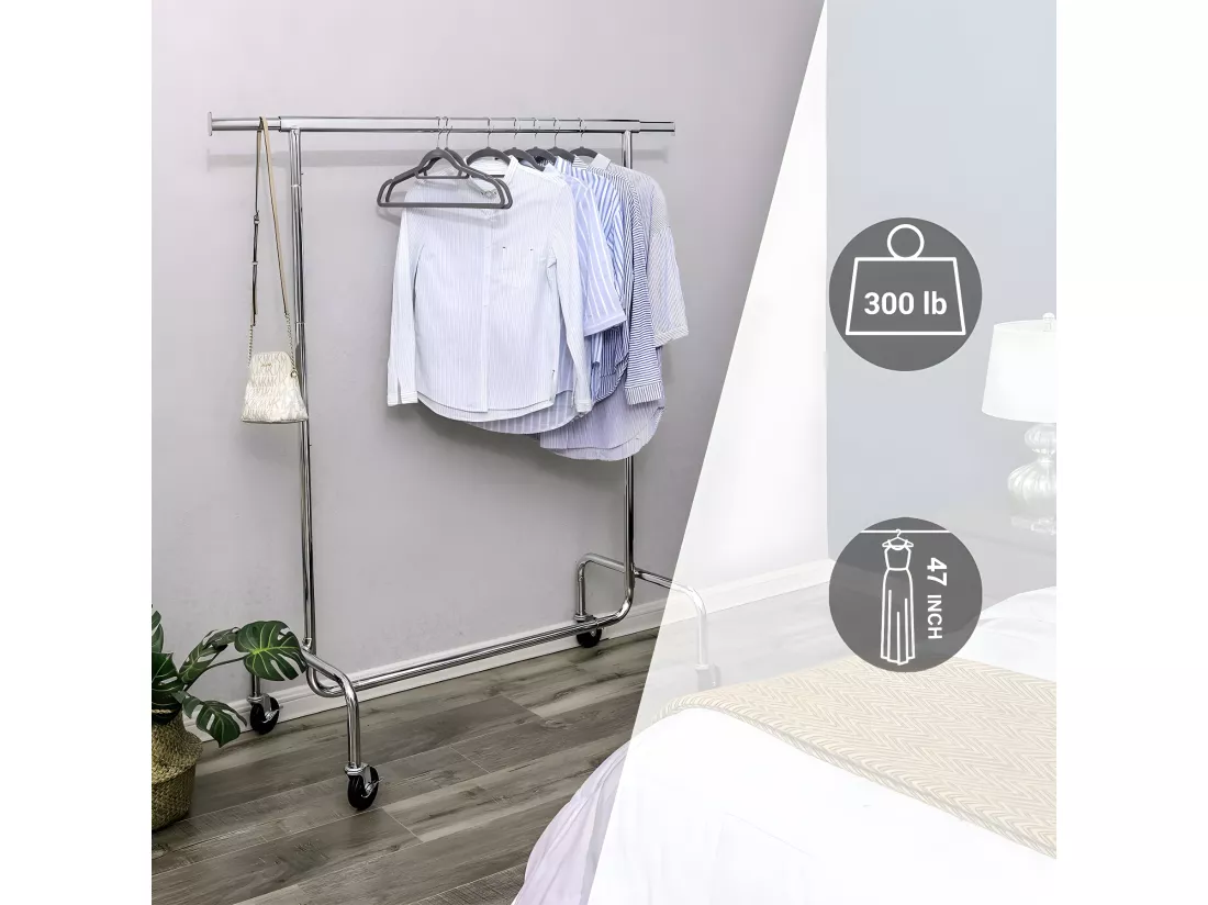 Portant à vêtements avec tringle extensible 110-150 cm sur roulettes