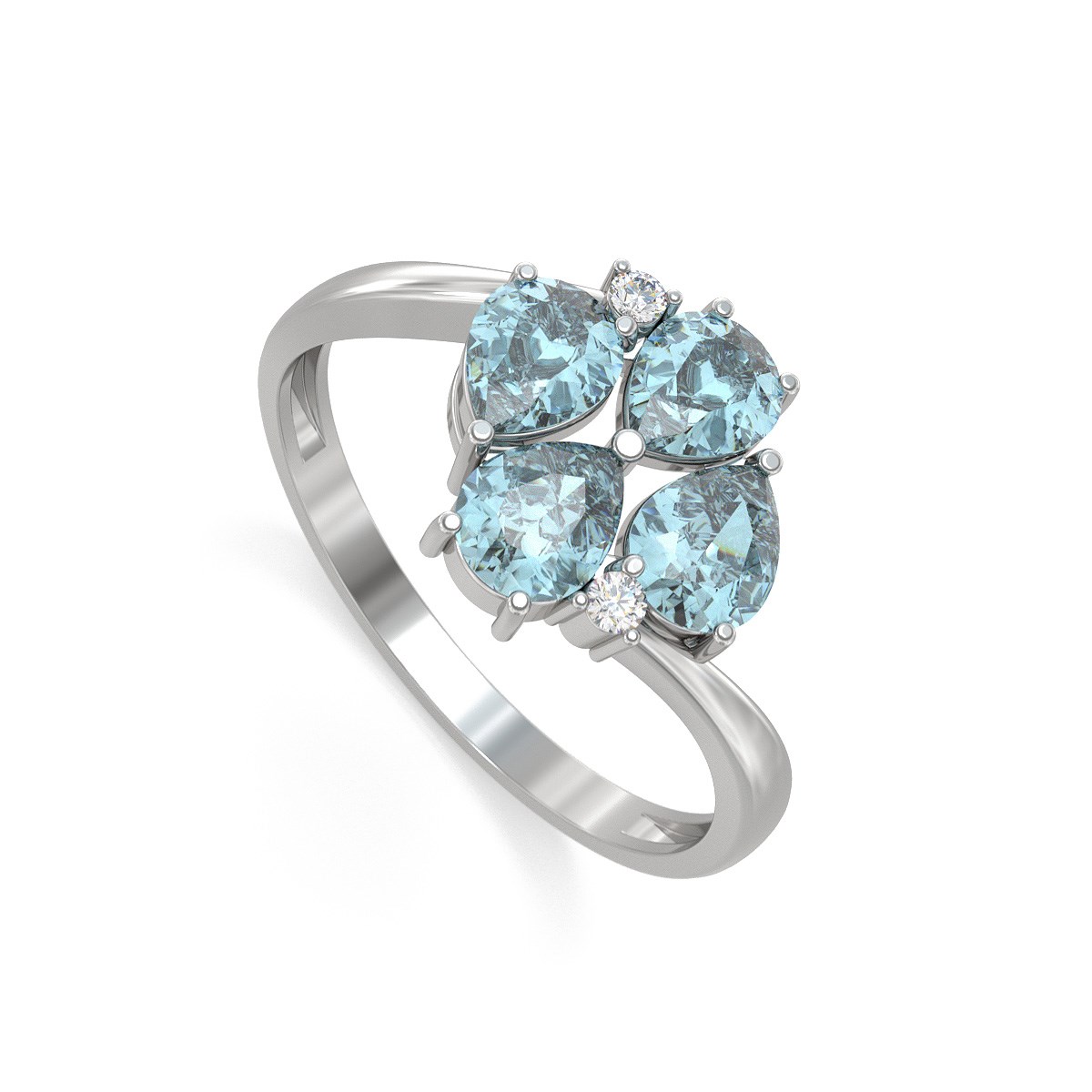 Bague Aigue-Marine et diamants sur Argent 925 1.87grs
