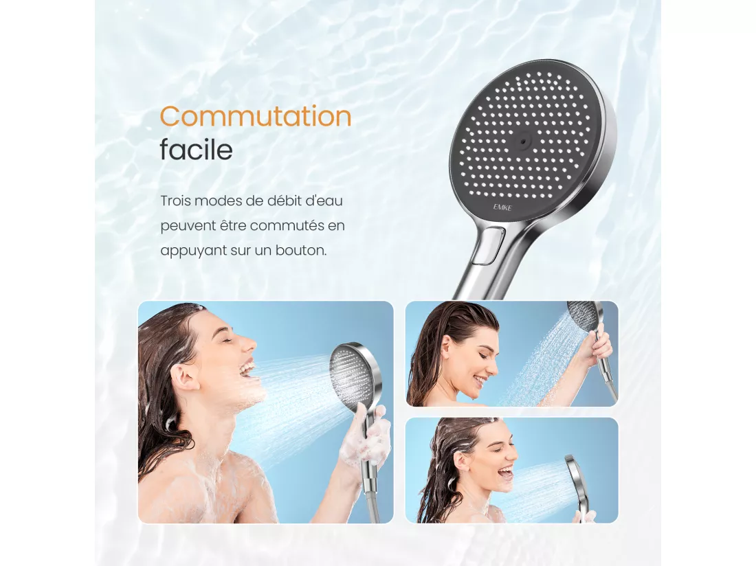 EMKE Colonne de Douche avec douche theramostat 38 °C à Grande douche de tête et douchette multimode, Cercle, chromé
