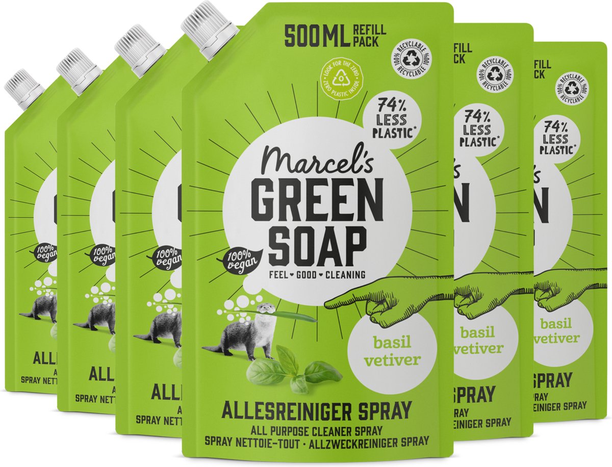 6x Marcel’s Green Soap Allesreiniger Spray Navulling Basilicum & Vetiver (500 ml)