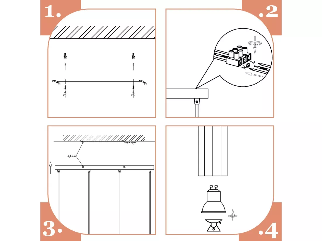 NETTLIFE Suspension métal noir diamètre 60 cm GU10 4 flammes salon industriel salle à manger lampe moderne pour intérieur cuisine chambre