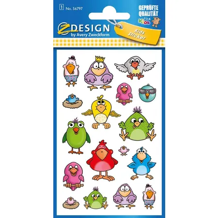 Avery Zweckform 56797, Metallic Stickers, Vögel, 17 Aufkleber
