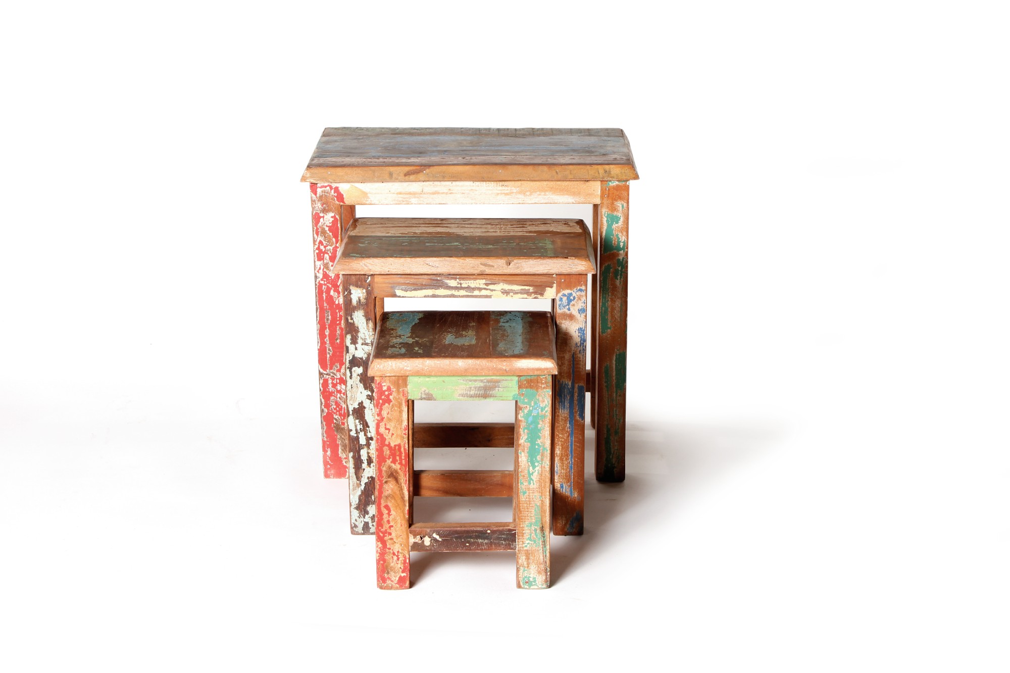 3er-Set Beistelltisch 'Jarrow' aus recyceltem Holz, multicolor von fischer's lagerhaus