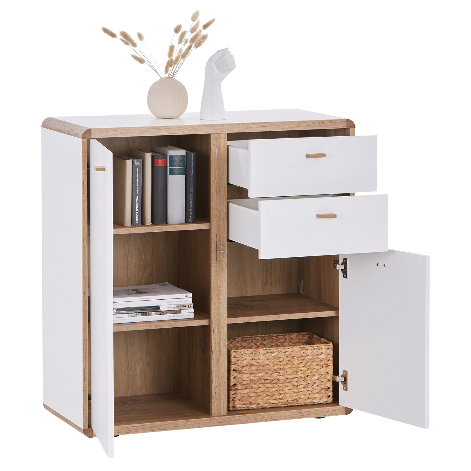 Kommode - weiß - Flagstaff Eiche - teilmassiv - 86 cm