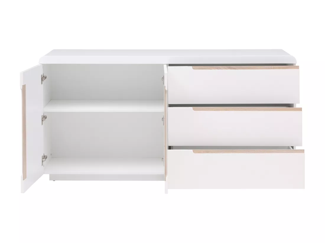 Buffet avec 2 portes et 3 tiroirs - Blanc et naturel - NURINI
