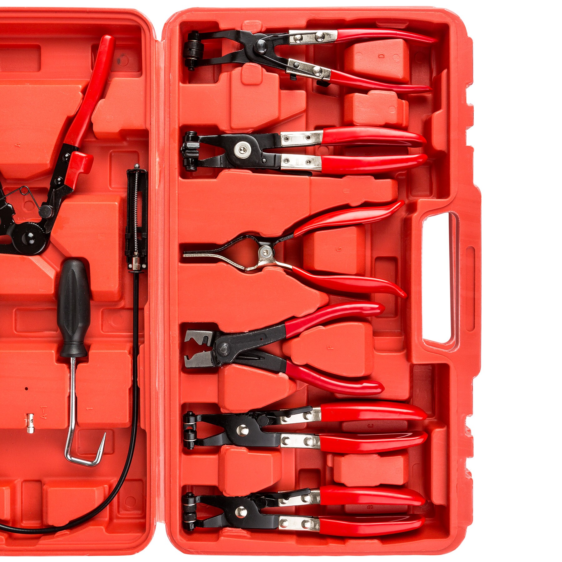 tectake® Schlauchklemmenzangen- und Schlauchschellenzangen-Werkzeugset, 9-teilig, rutschfeste Kunststoffgriffe, inklusive Kunststoffkoffer