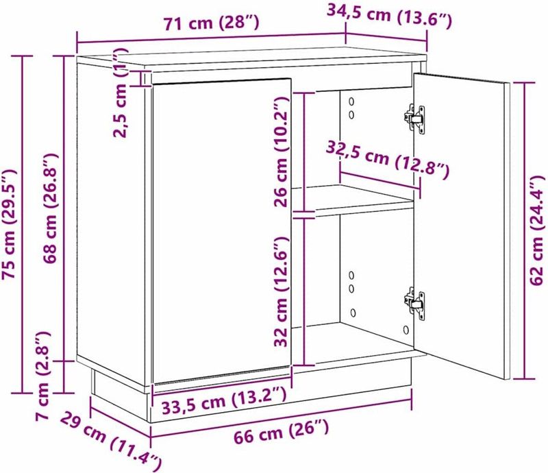 vidaXL - Dressoir - Sonoma Eik - Met LED - 71 x 34,5 x 75 cm