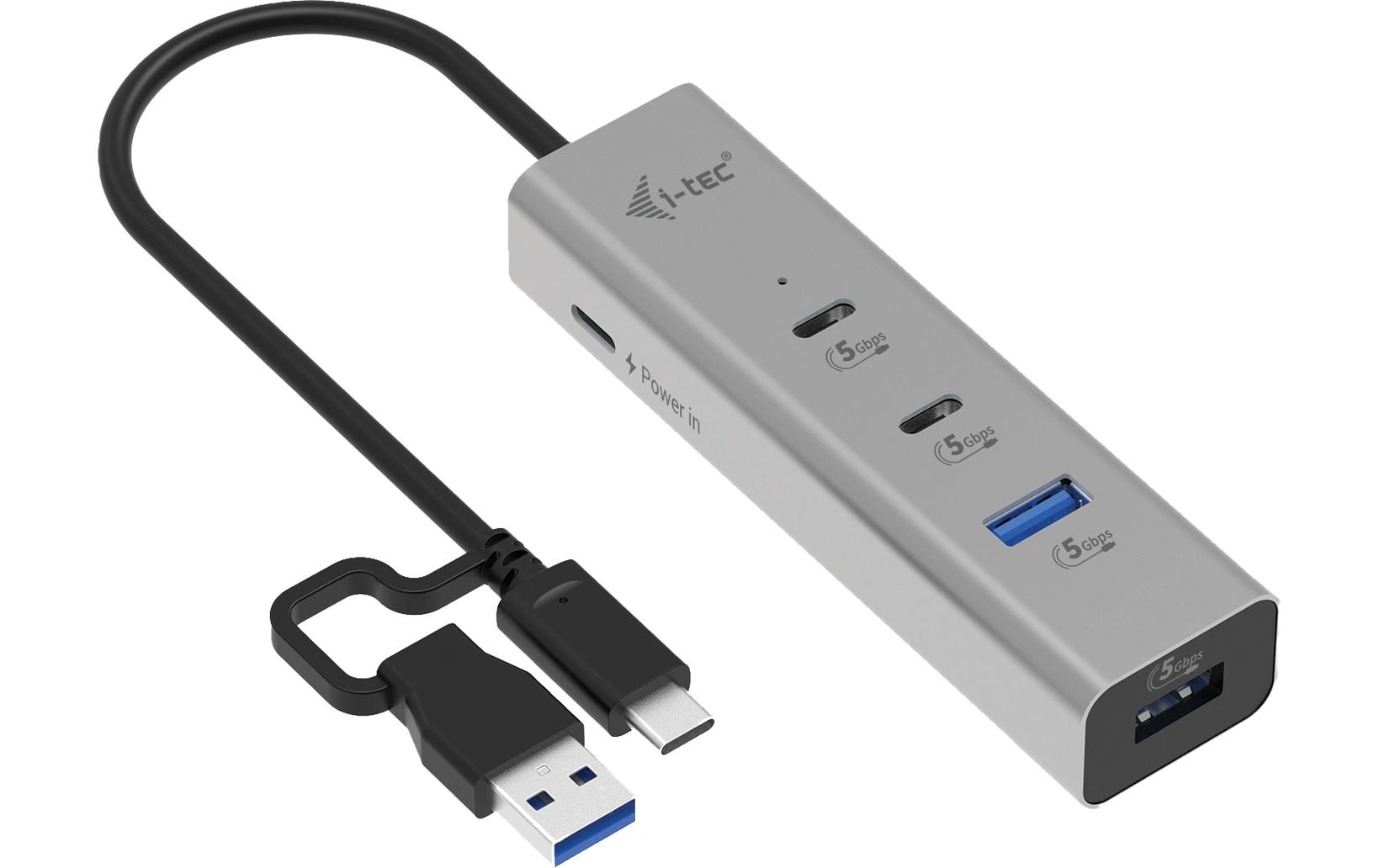 USB-Hub Universal 2x USB-C + 2x USB-A Anschluss + PD 85 WI-tec Universal Charging Metal HUB 2xUSB-C + 2x USB-A Port + Power Delivery 85W