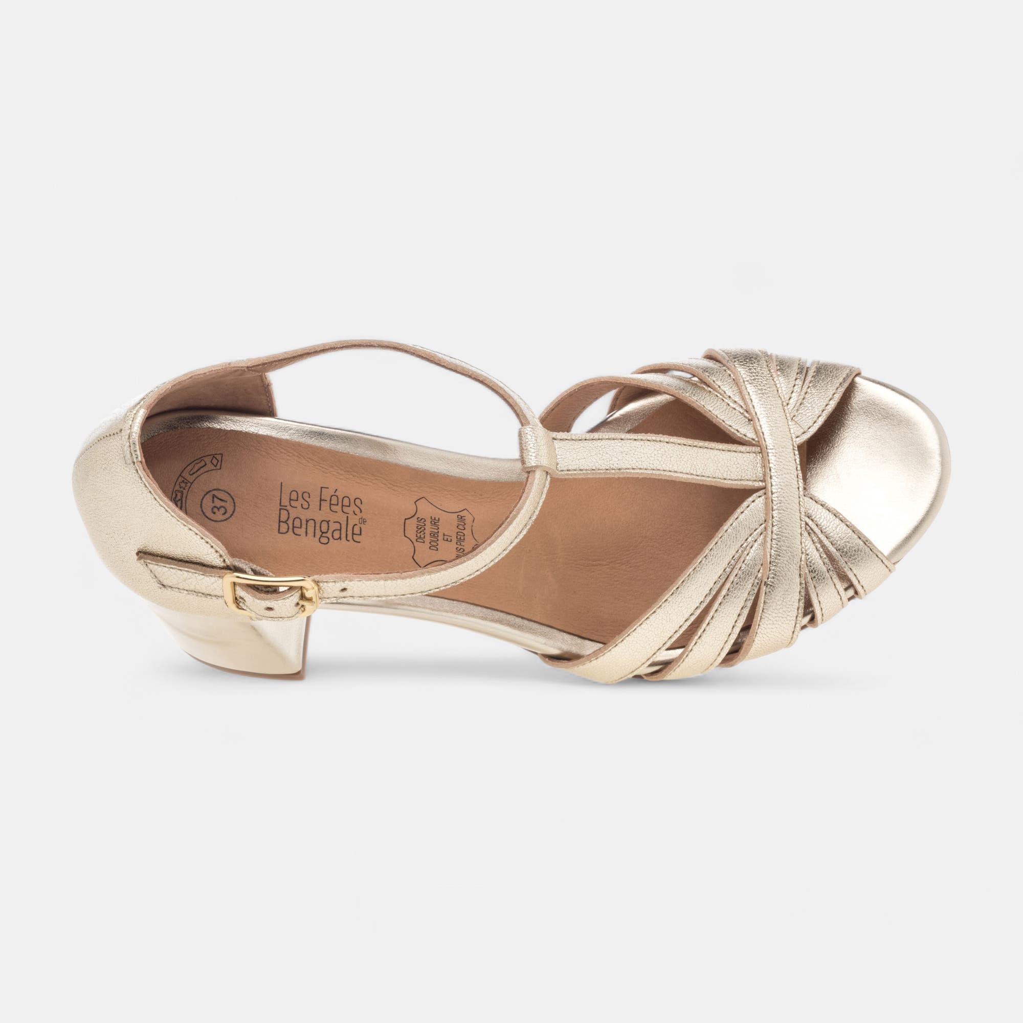 Nu-pieds à talon Femme en cuir or