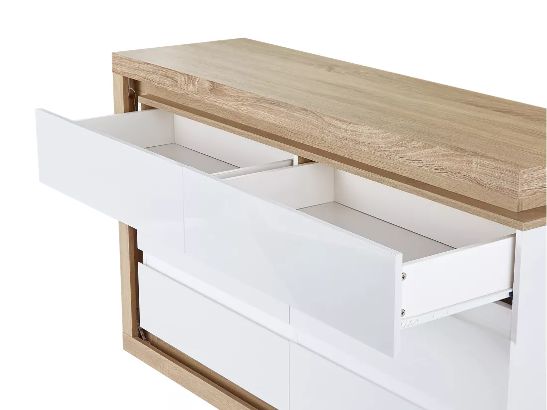 Commode 6 tiroirs - Avec LEDs - MDF - Blanc laqué et naturel - FLARANCIA
