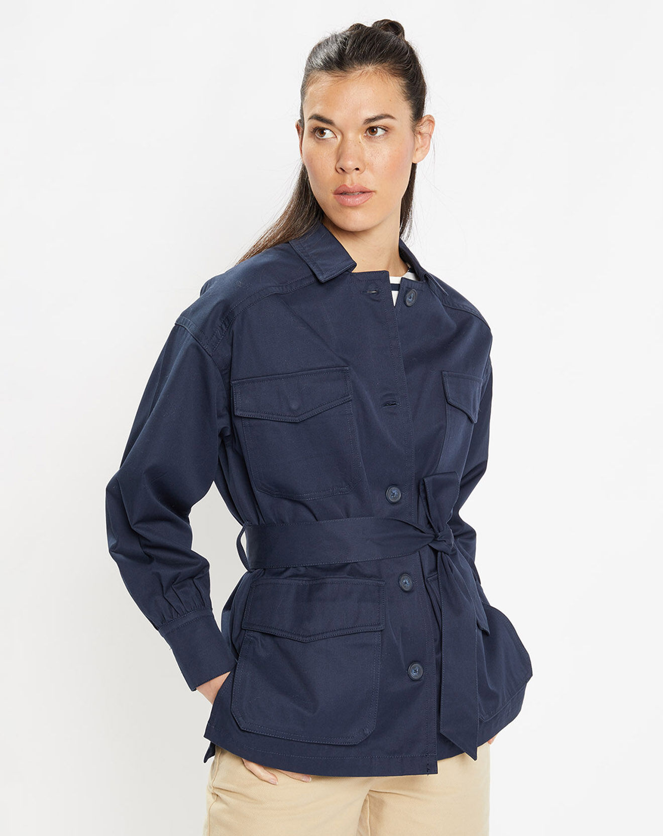 Galeries Lafayette Veste Saharienne en Coton épais bleu marine