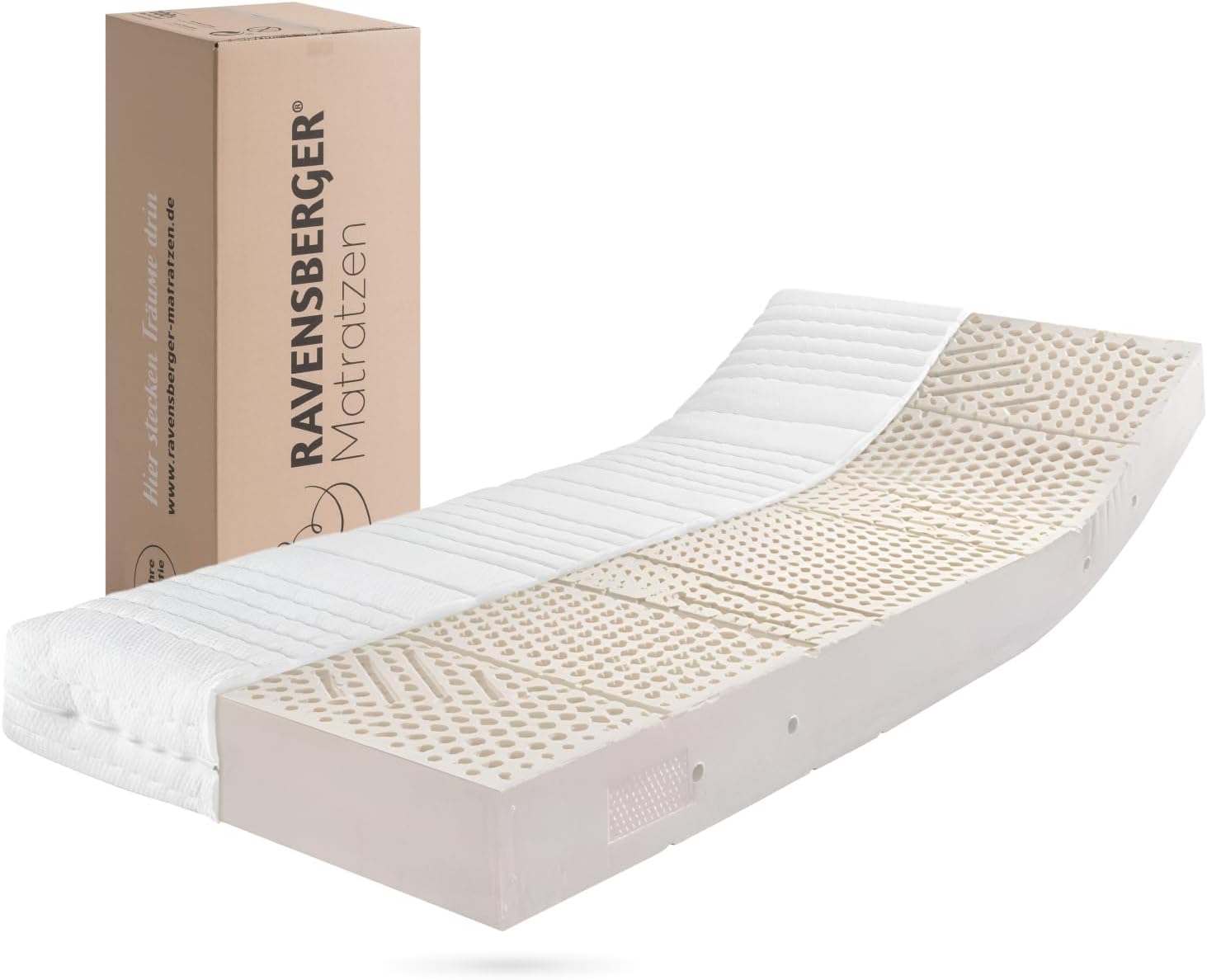 RAVENSBERGER Latexmatratze Ravo-Relax - Härtegrad H2, mittel - 120 x 200 cm, Höhe 19 cm - mit 7-Zonen LATEXCO-Stiftlatexkern - Matratze mit Baumwoll-Doppeltuch-Bezug