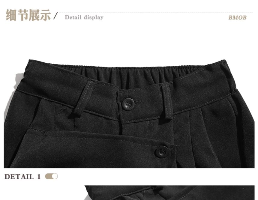 purplelouve - Mid Rise Plain Asymmetrische Pantalon met Wijde Pijpen