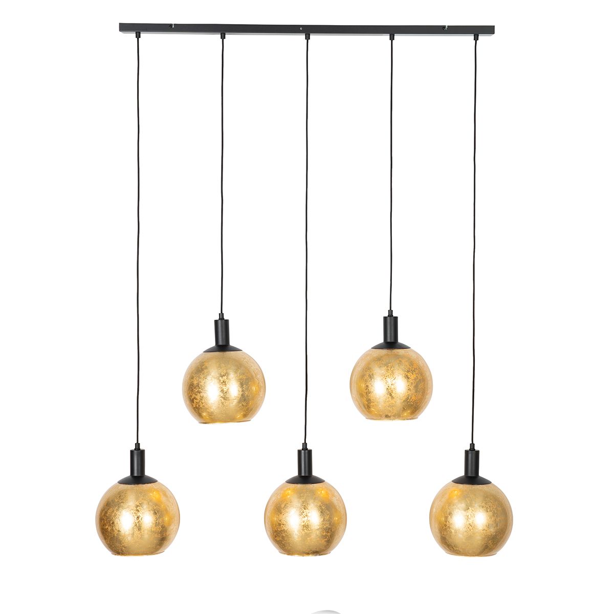 Design hanglamp zwart met goud glas 5-lichts - Bert