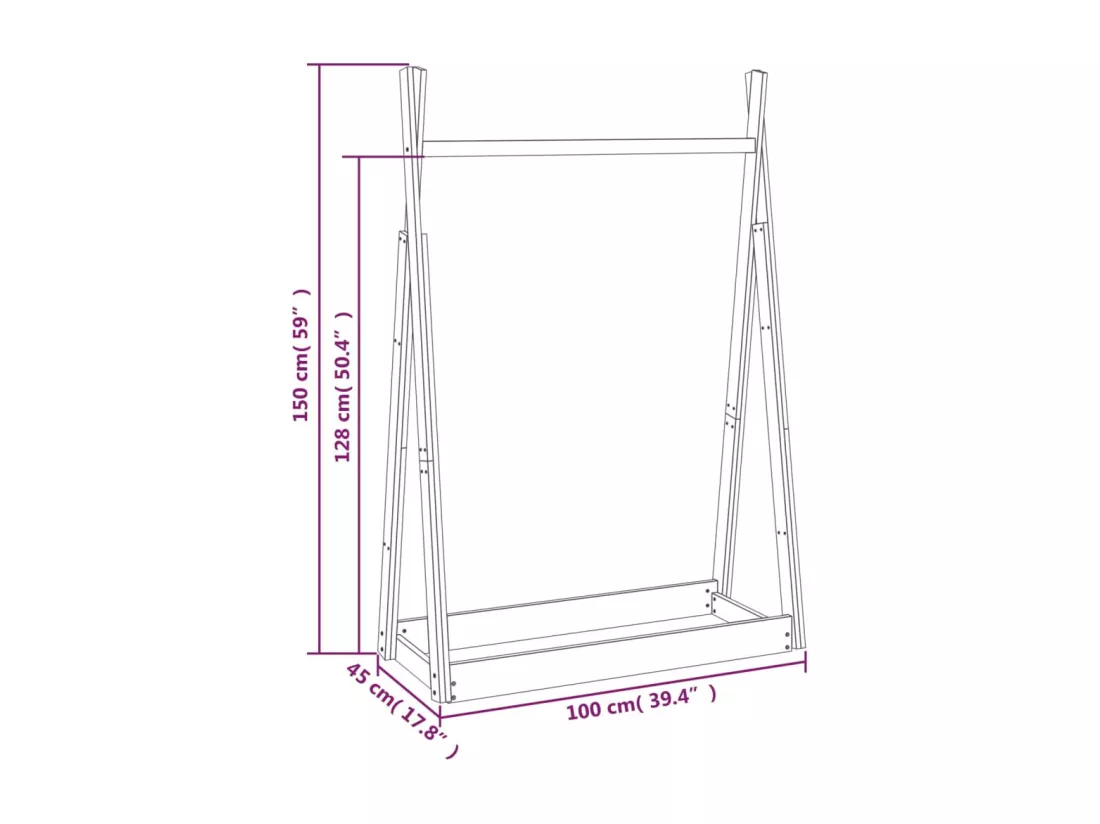 Porte-vêtements Blanc 100x45x150 cm Bois de pin massif