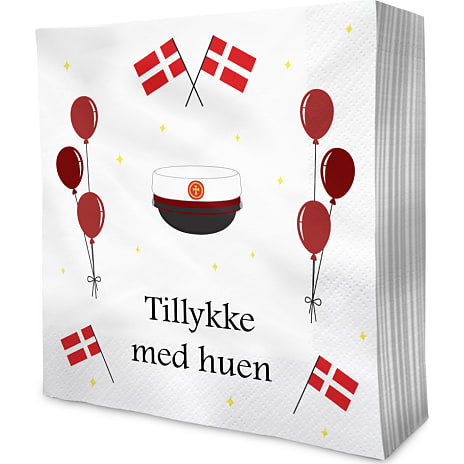 Servietter m. røde studenterhuer 33x33 cm 20-pak