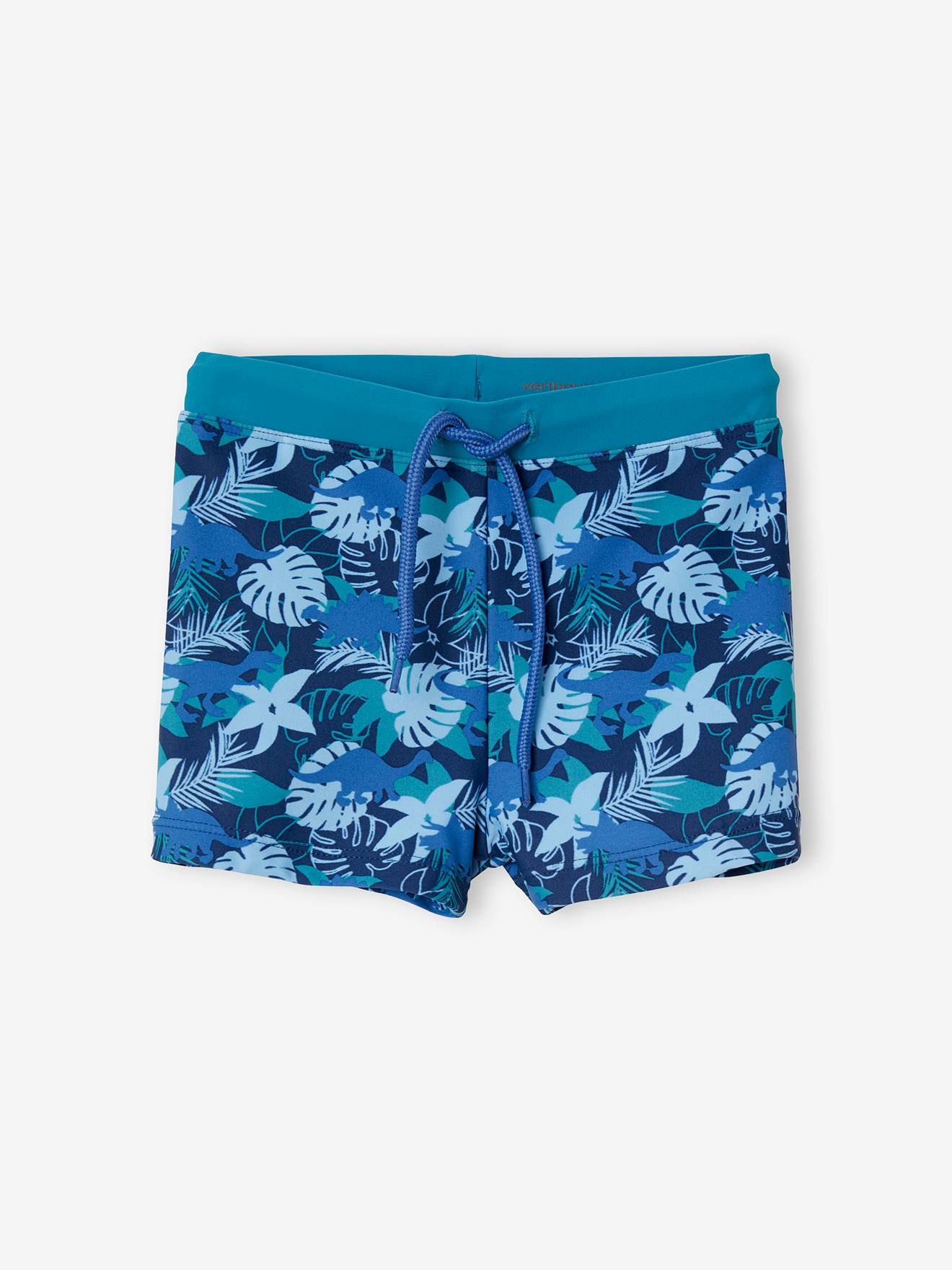Calção de banho boxer estampado para meninos, estampa azul escura