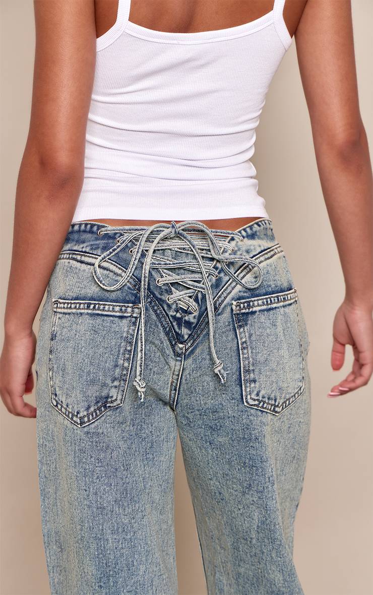 Vintage Jean Droit En Denim À Laçage Au Dos