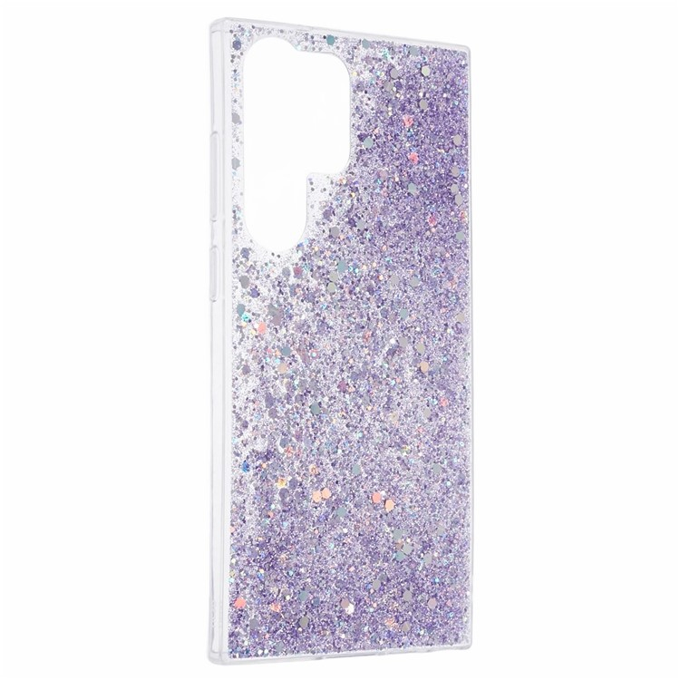 Samsung Galaxy S23 Ultra 5G Gummi Case Schutzhülle im Glitzer Design - Lila / Transparent