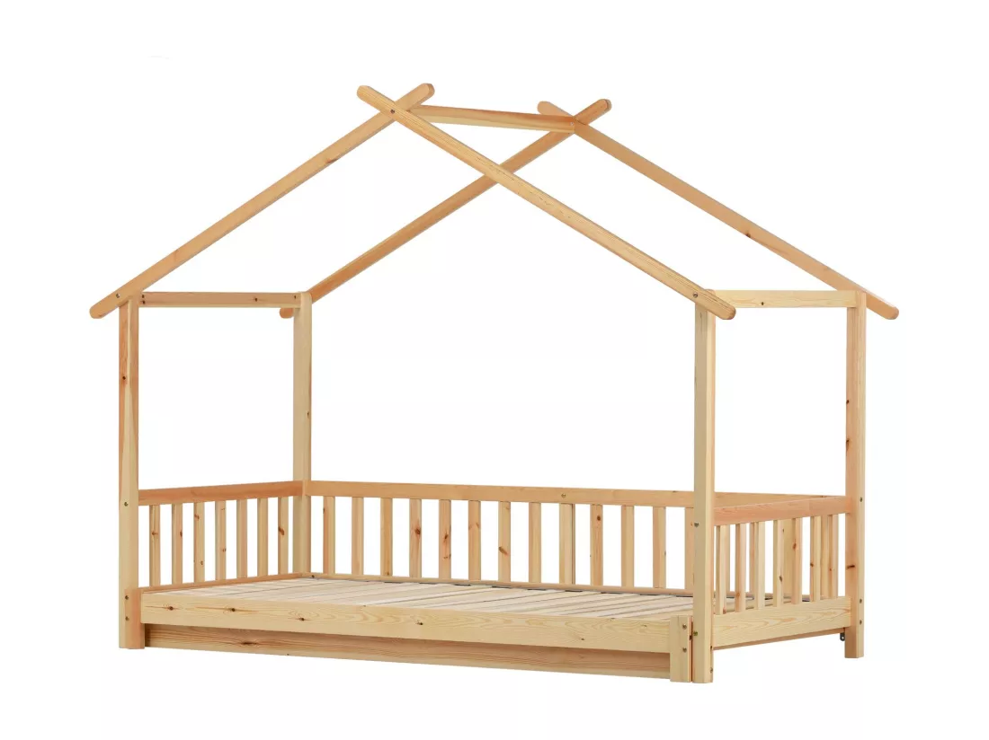 Lit gigogne - lit cabane pour enfant 90(180)x200cm en bois massif - Naturel