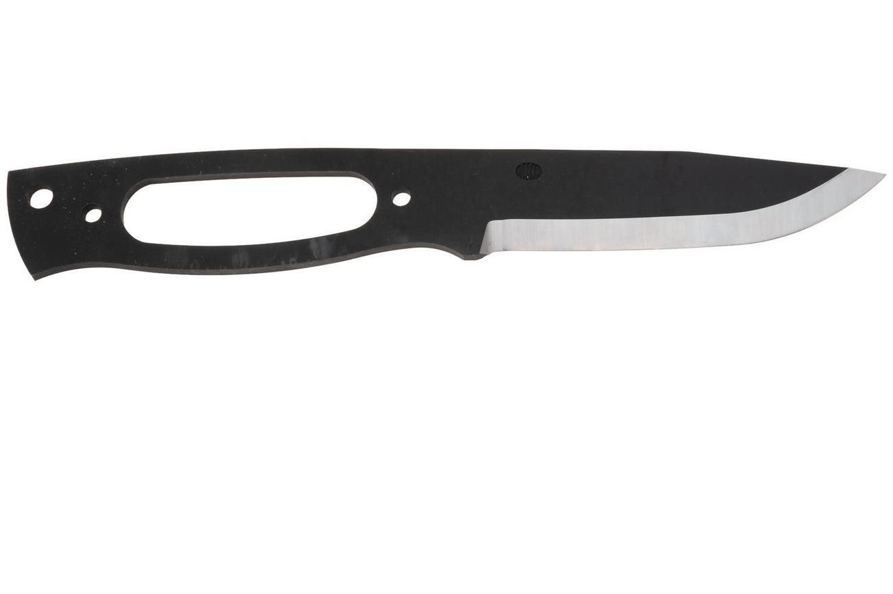Nordic Knife Design Forester 100 CB 5001, Black Stainless Sandvik 12C27, Curly Birch, Brass Hardware, vaststaand mes, bouwpakket
