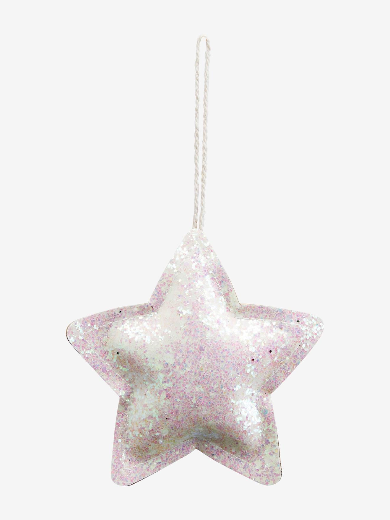 Conjunto de 4 enfeites de Natal lisos rosa escuro com glitter e motivos natalinos.