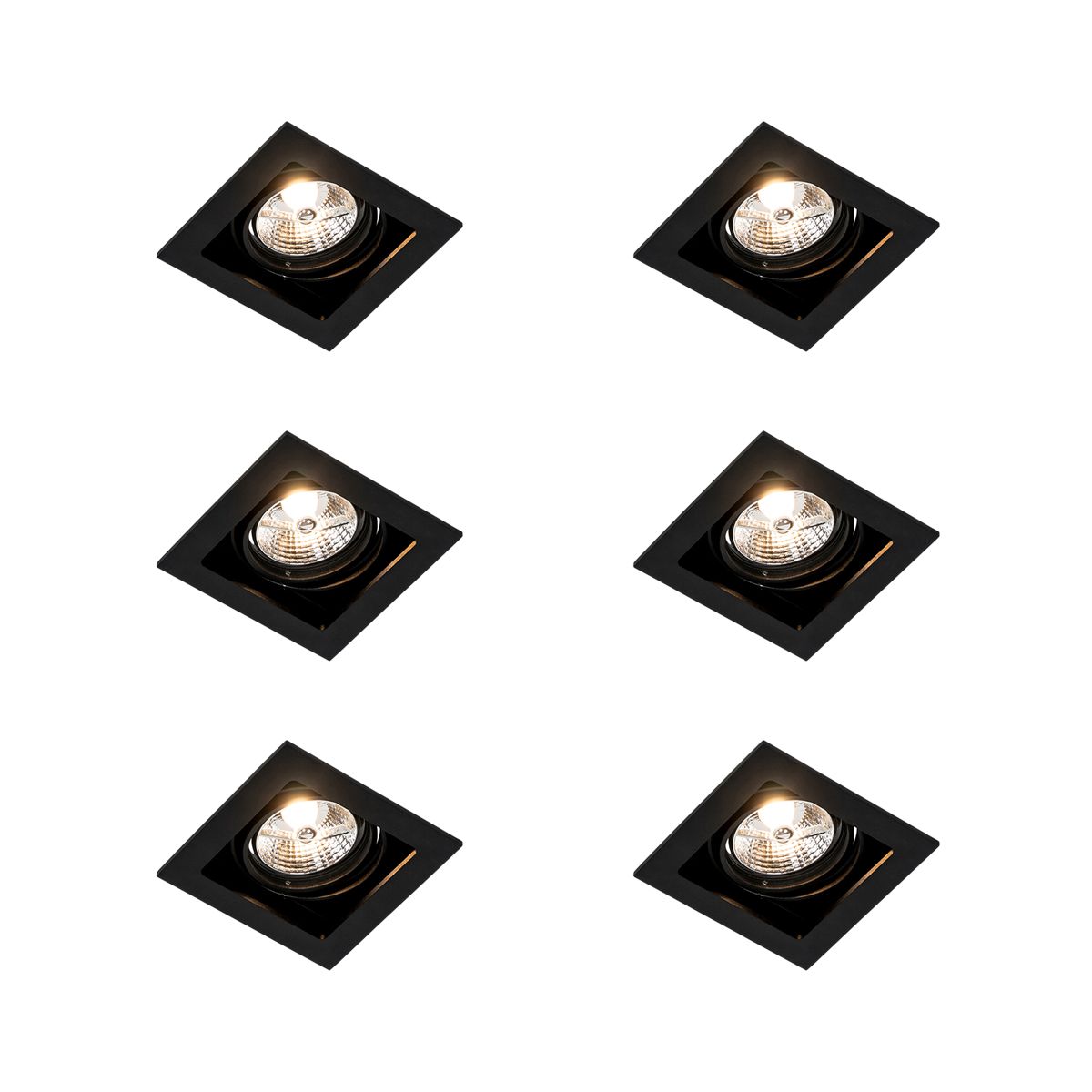 Set van 6 Vierkante inbouwspot zwart verstelbaar - Artemis 70
