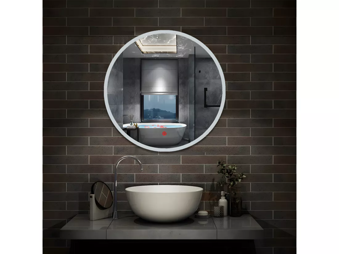 Miroir de Salle de Bain Rond Avec leds Blanc Froid (6000K) Interrupteur Tactile 60cm Aica