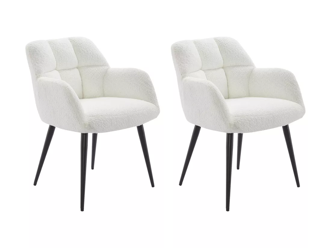 Lot de 2 chaises avec accoudoirs - Tissu bouclette et métal noir - Blanc - PEGA de Pascal MORABITO