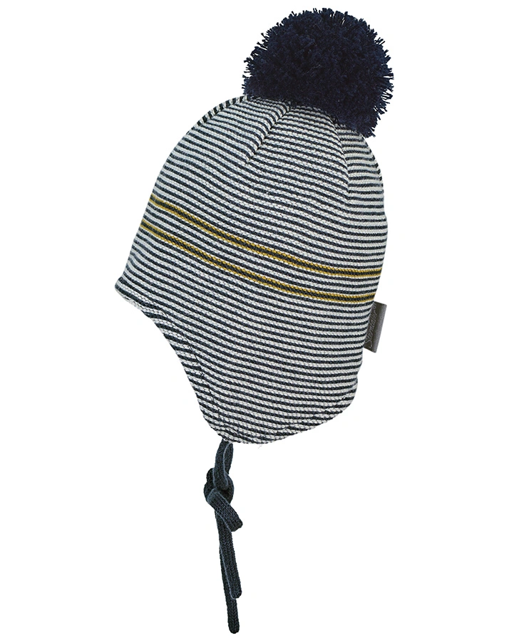 Wintermütze POMPOM gestreift in ecru
