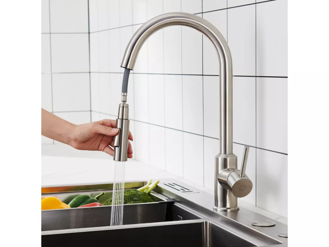 Cecipa max Mitigeur de Cuisine avec Douchette Extractible - en Acier Inoxydable Brossé Mitigeur Cuisine d'Évier - 2 modes de sortie d'eau,EU Modèle