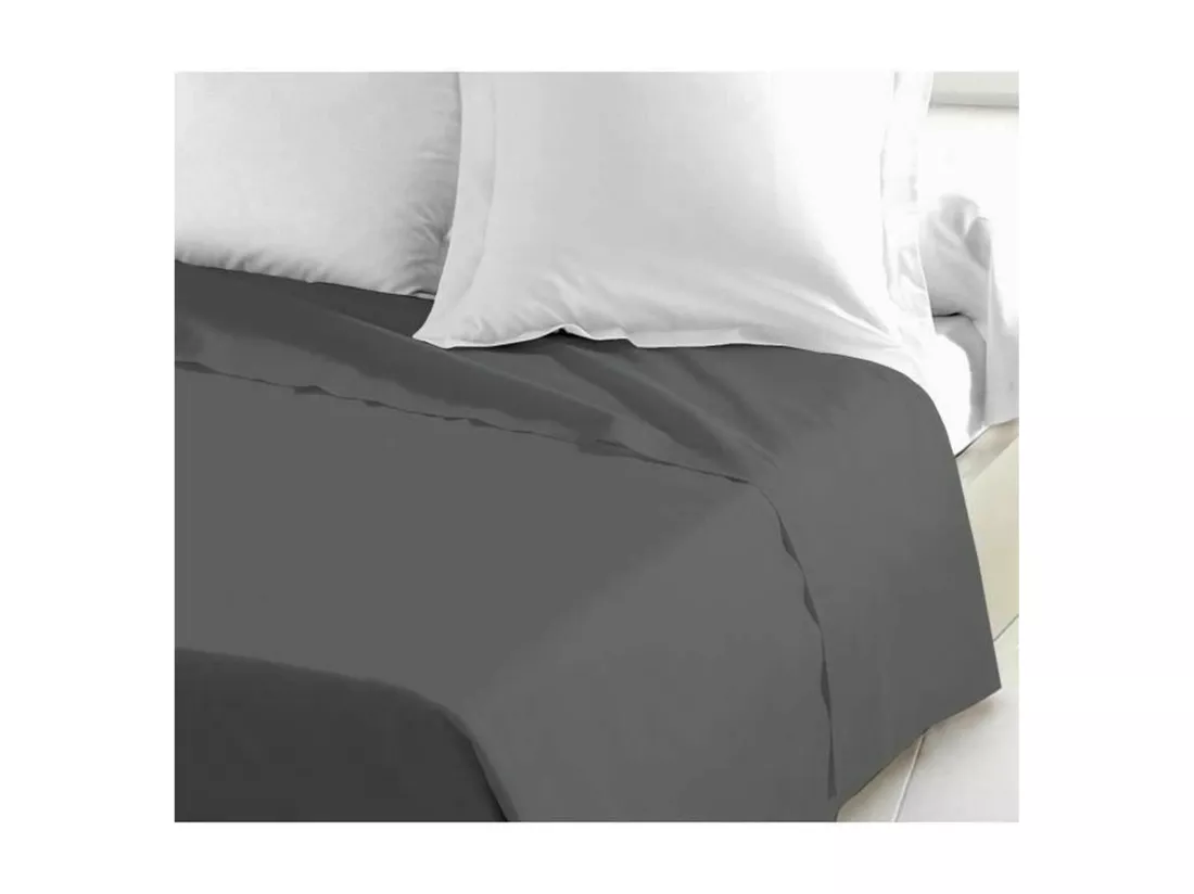 Drap Plat 100% coton 240 x 300 cm gris foncé