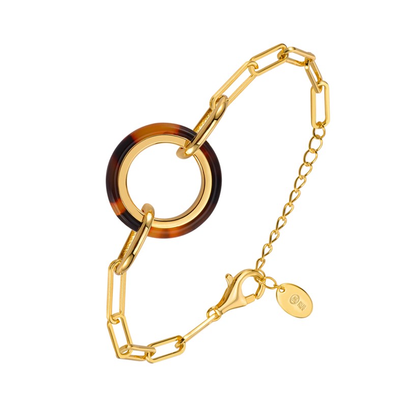 Bracelet En Argent Rond Doré Et Acétate écaille Marron Anaïs