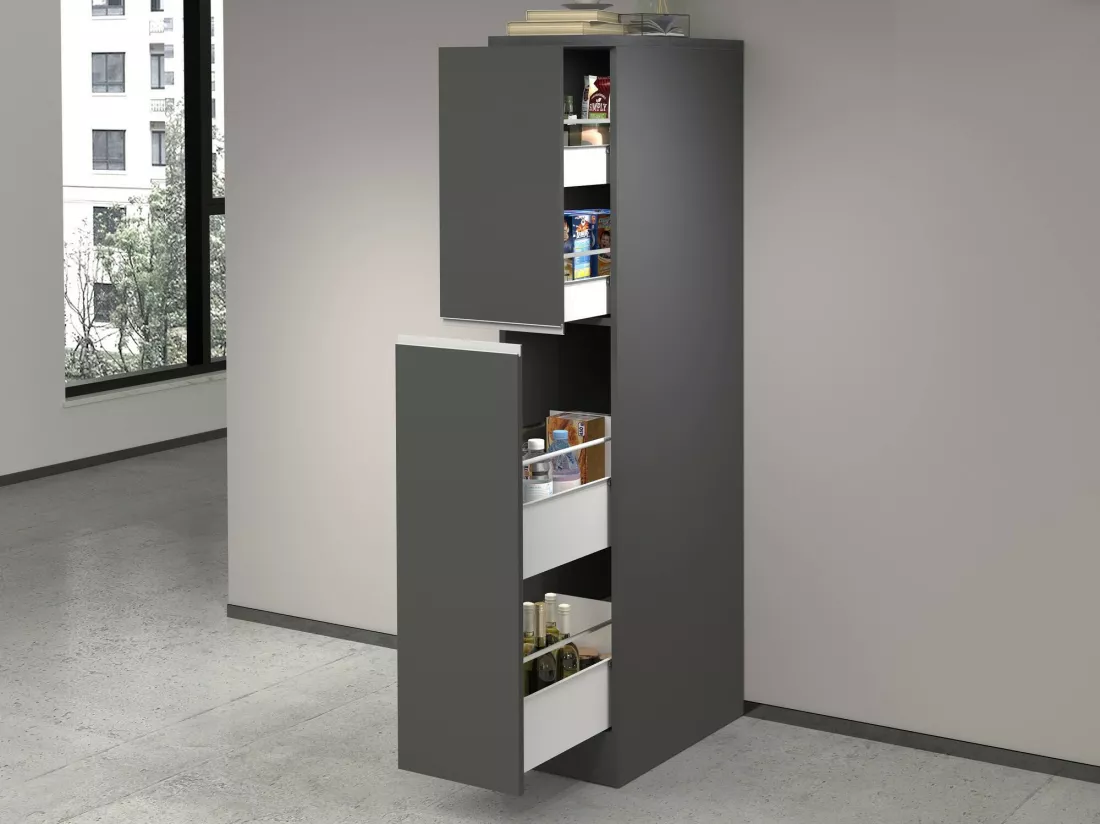 Buffet de Cuisine Dcasiragh, Armoire polyvalente, Meuble de kitchenette, Support réfrigérateur multifonctionnel, 100% Made in Italy, 30x60h165 cm, Anthracite et Ardoise