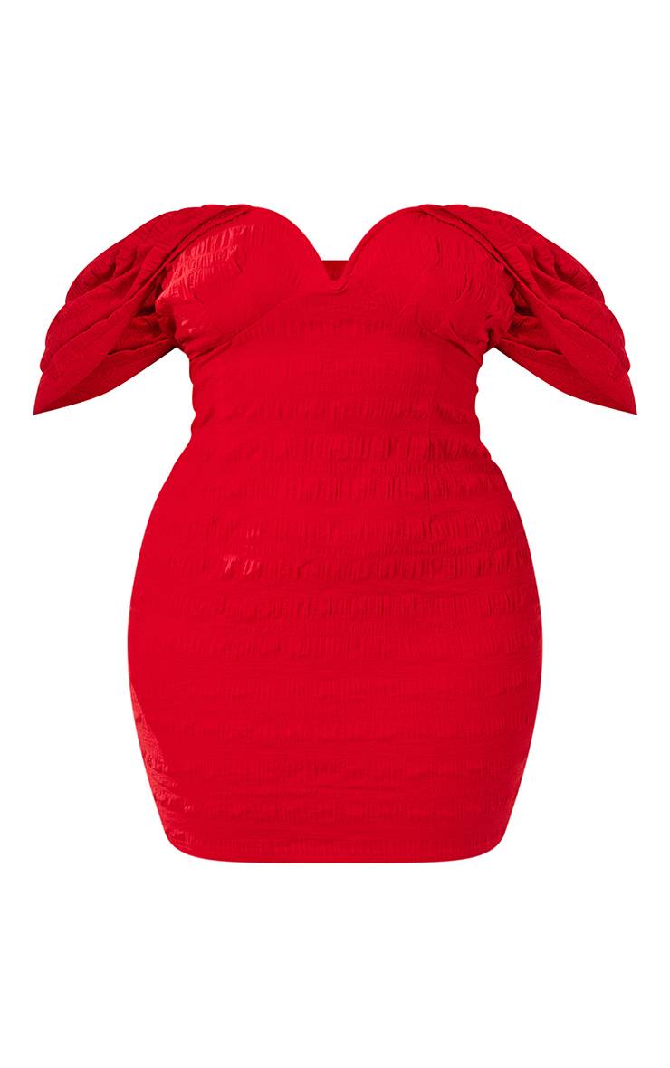 Rouge Robe Moulante Texturée Grande Taille Avec Barre En V