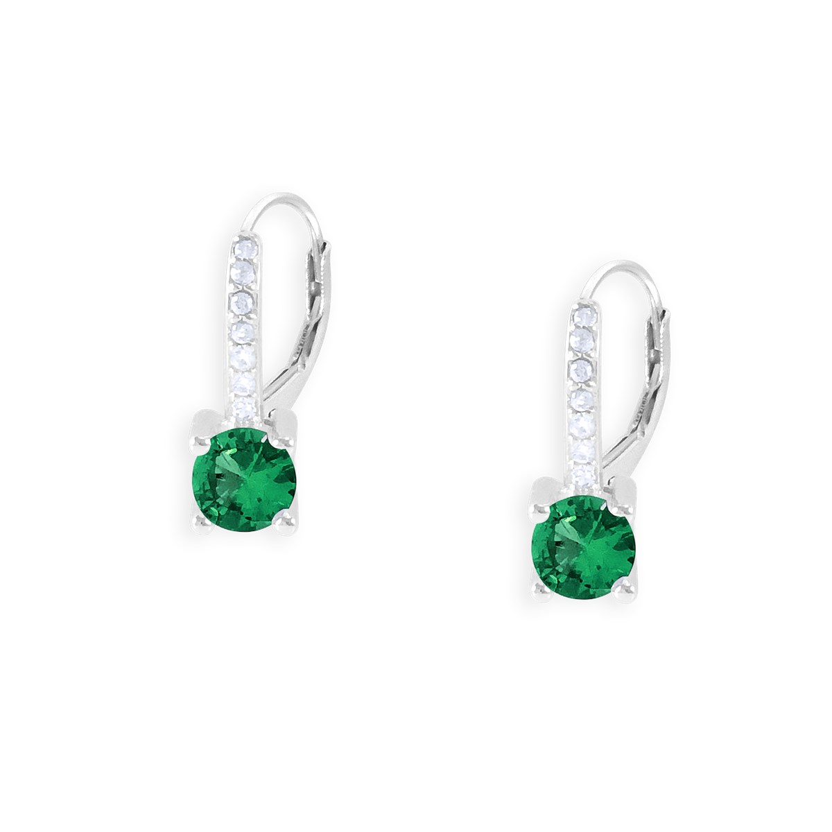 Boucles d'oreilles en argent 925 rhodié avec oxydes de zirconium teinté vert