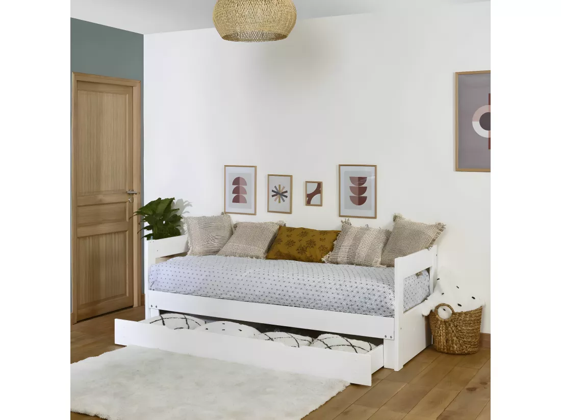 lit banquette gigogne avec tiroir 80x200 cm bois massif bois RAVI