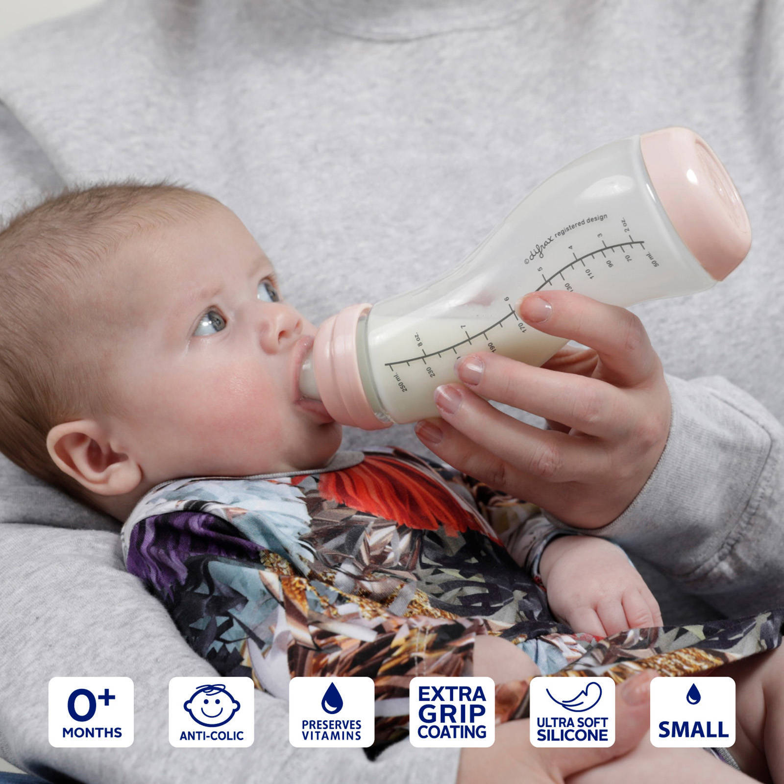 Difrax Glazen S-Babyfles - 250 ml - Anti Koliek - Lichtroze