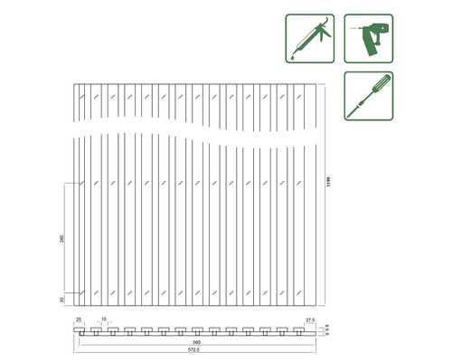 Akoestisch paneel met PES-vilt en MDF-folie afwerking, vintage structuur, wit, 1195 x 572,5 x 19 mm