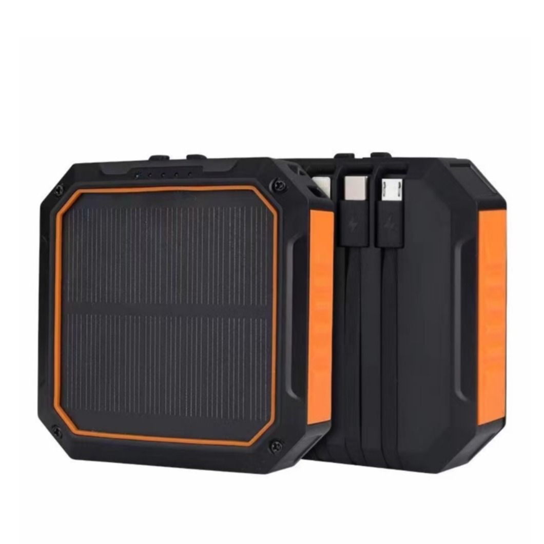 4in1 Outdoor USB Solar Powerbank 10000mAh USB C / Micro USB / Lightning - Schwarz / Orange
