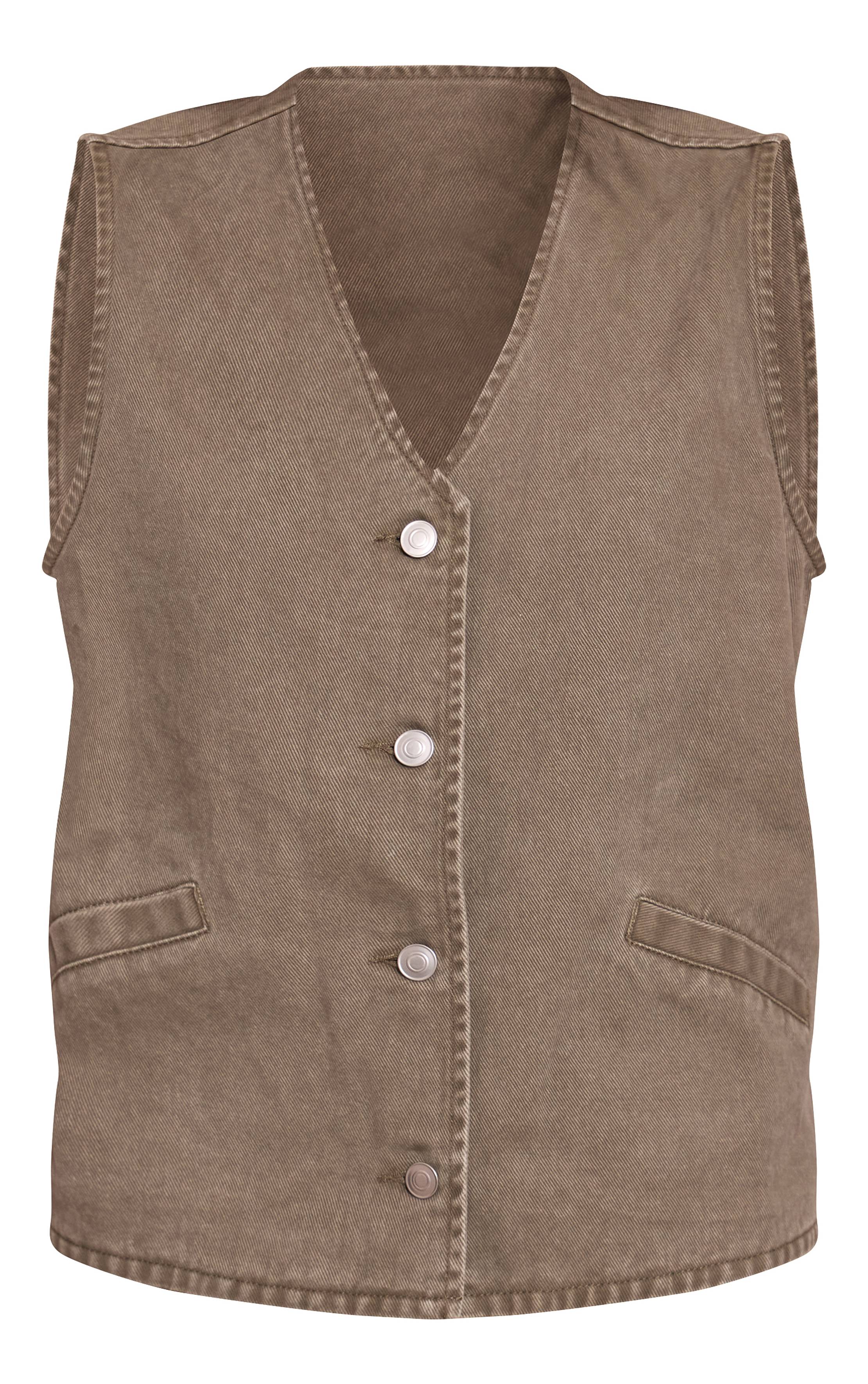 Dark Khaki Gilet En Jean Sans Manches Vintage À Boutons