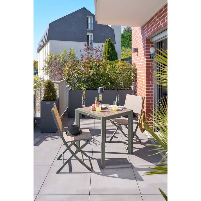 Table de jardin ÉVASION Effet bois Lin & Vert laurier