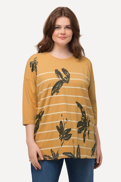 Shirt, Ringel, Oversized, Rundhals, 3/4-Arm, Biobaumwolle
