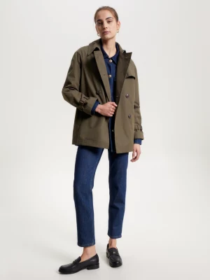 Trench coat curto de abotoamento duplo