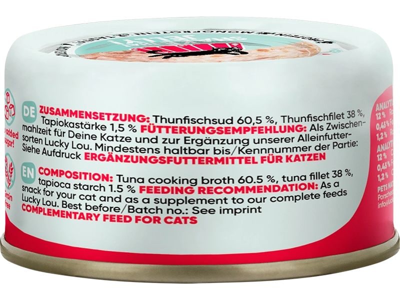 Lucky Lou Extra Food Thunfischfilet in Gelée, 70 g Ergänzungsfuttermitteldose für ausgewachsene Katzen