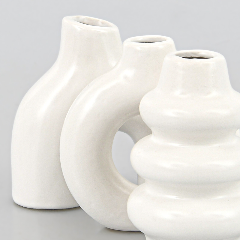 Set de 3 petits vases en dolomite blanc