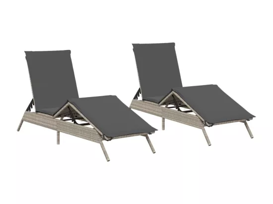 Chaises longues avec coussins lot de 2 gris résine tressée
